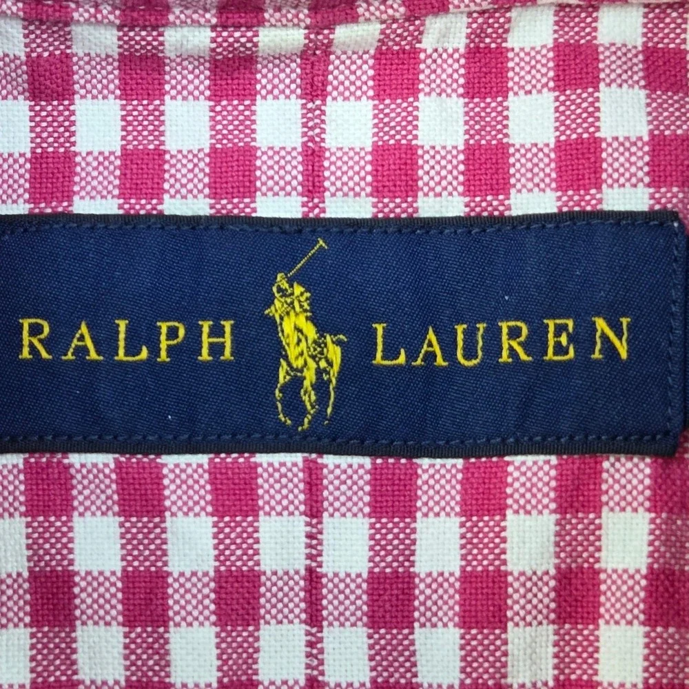 Ralph Lauren Gingham Button Down Mens M Long Sleeve Pony Logo Pink White Plaid